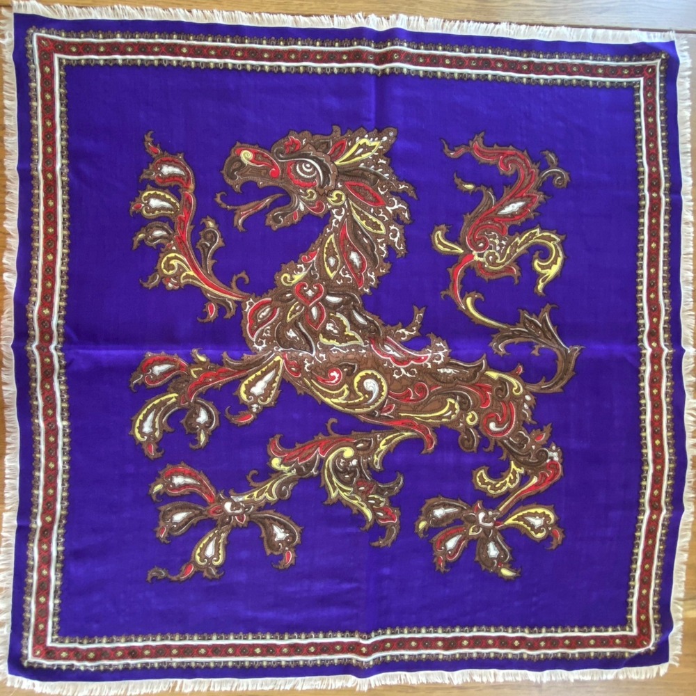 Ever-Lyn Scarf Scarf Women OS Purple Dragon Heraldic Fringe Wool Dark Academia